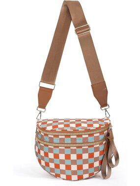 Checkered Crossbody Bag Nylon Bum Bags for Women Spacious Handbags Checkered Pur